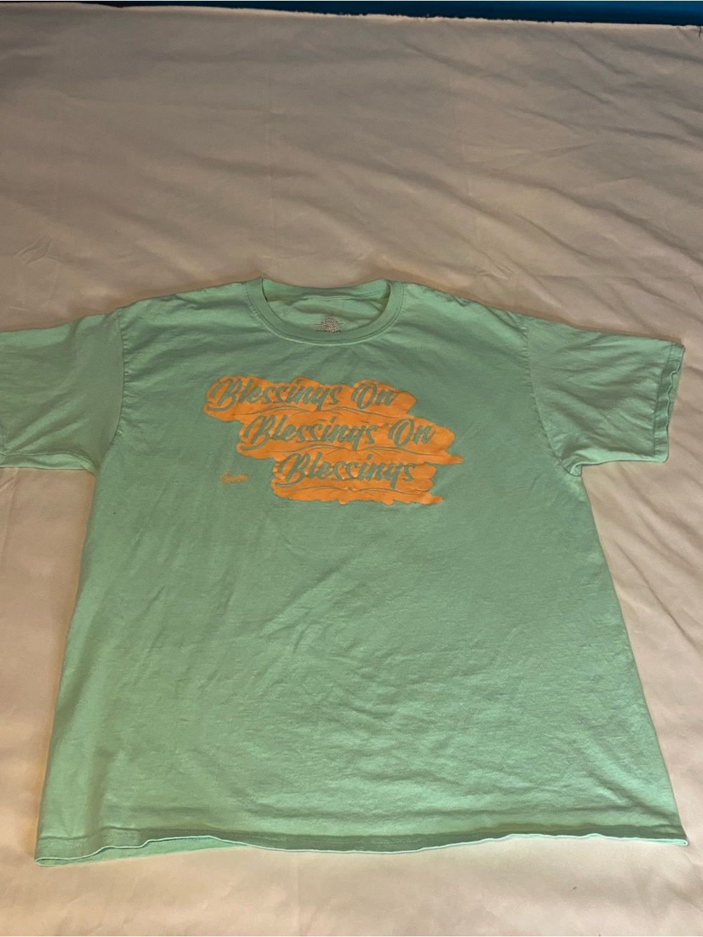 Womans/Girls T-Shirt Size L.  Blessed On Blessed Graphic Print, Mint Color